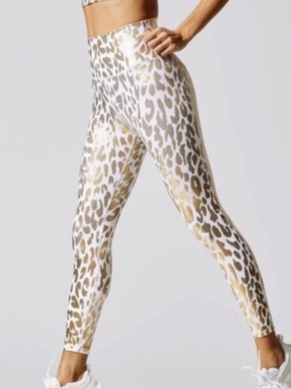 Carbon38 High-Waist White & Gold Leopard Print Leggings